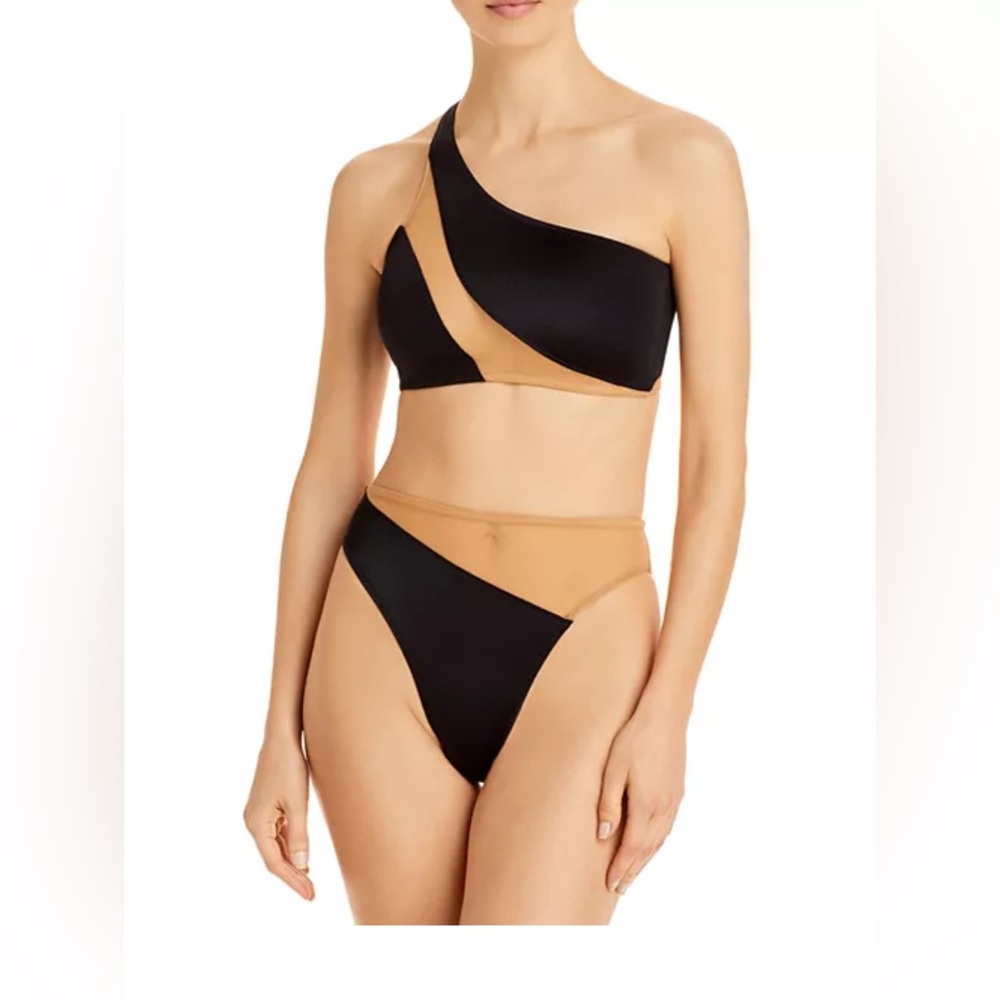 NORMAN KAMALI  -  SNAKE MESH BOTTOM - COLOR: BLACK/NUDE MESH.